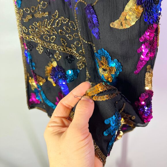 Vintage Drapers & Damons Size XL Silk Jacket Sequins Beading Fancy - Picture 5 of 15